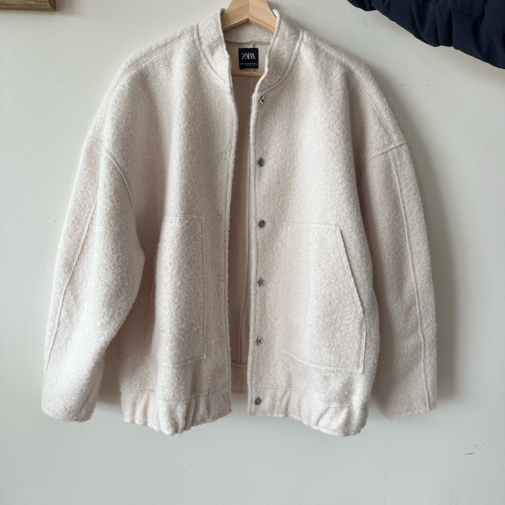 Zara Cream Textured Bomber Jacket